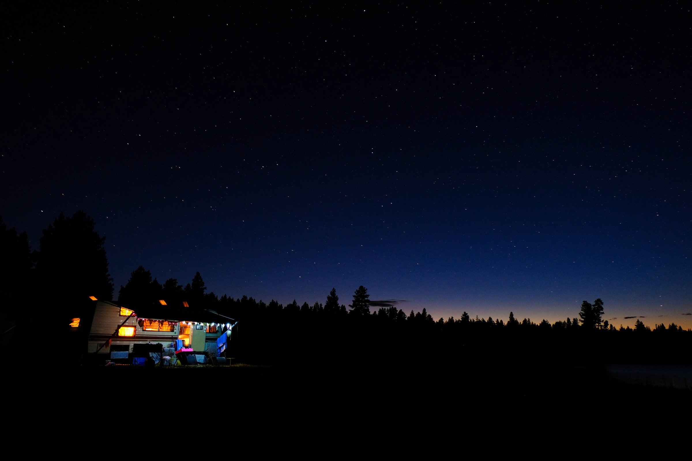 Camper Trailer & Starry Night Sky